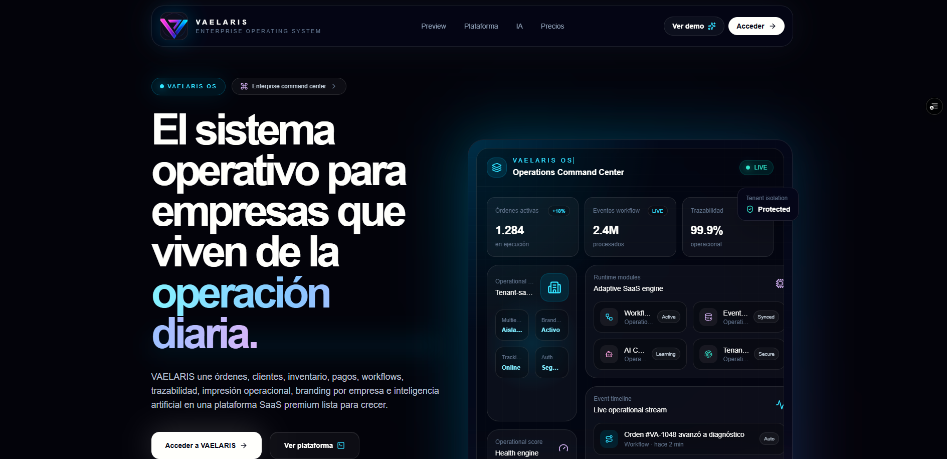 Panel administrativo de Vaelaris